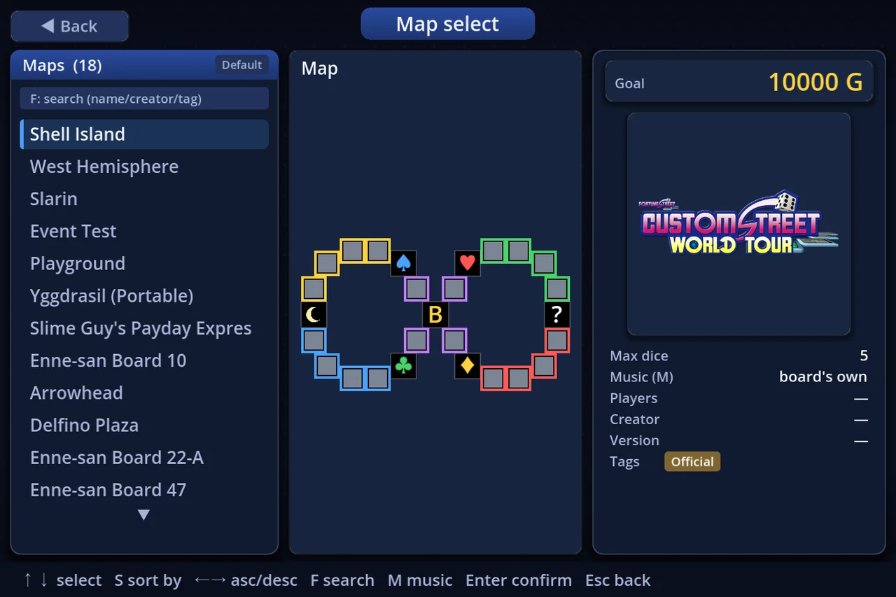 Choosing a board. R opens the rule settings