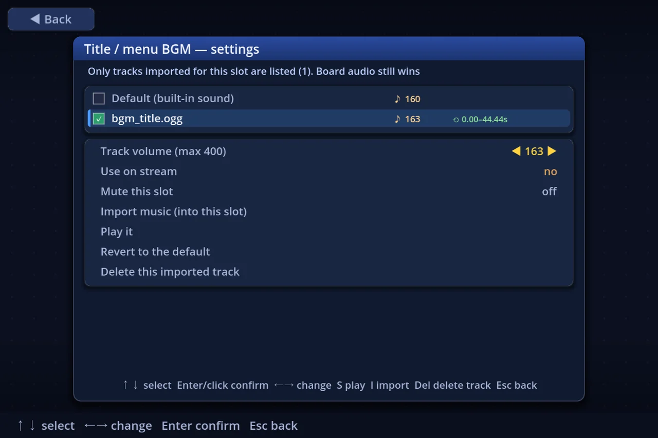 One slot's page — volume, streaming, preview