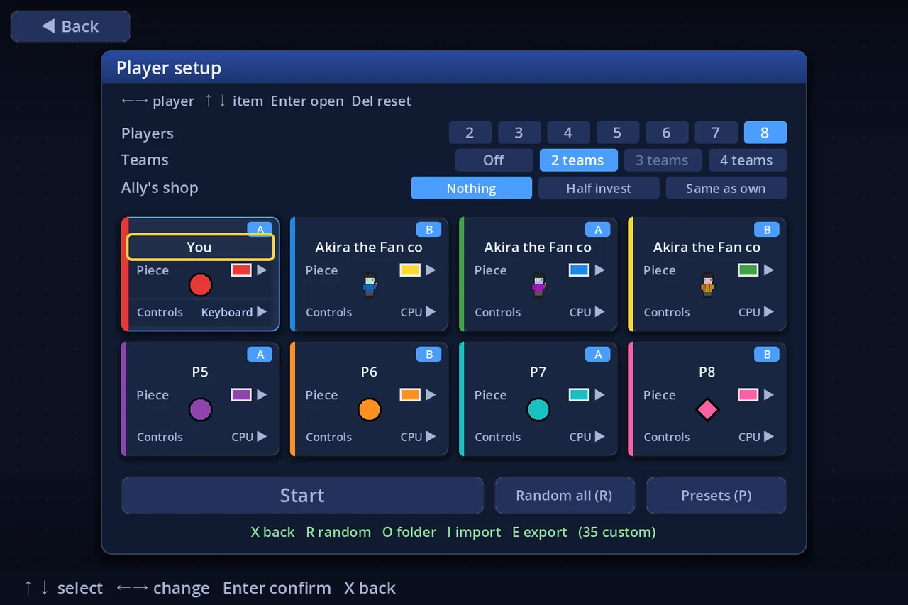 Player setup — the count, the teams, and the ally row