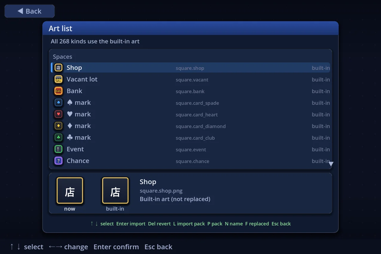 The appearance list — image paths and what currently replaces each
