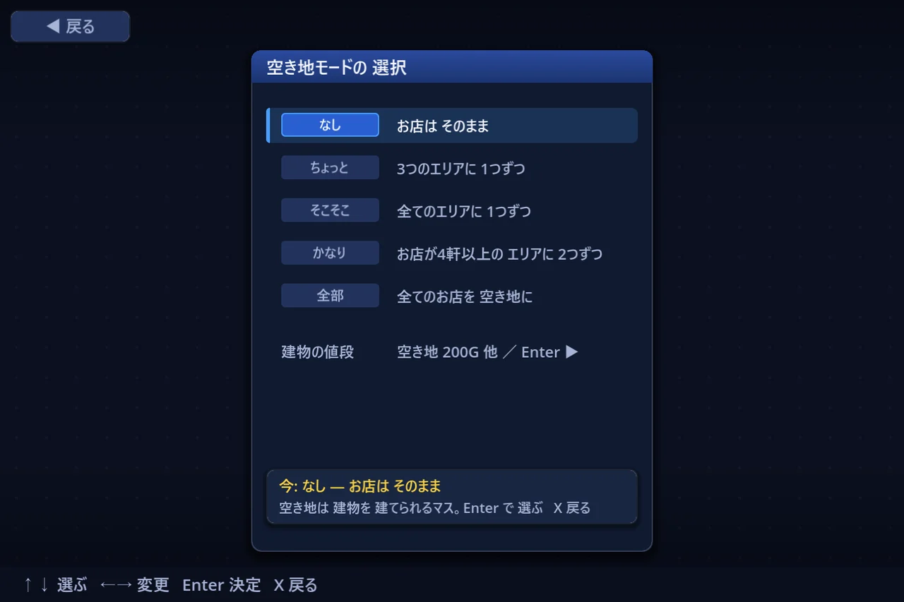 空き地モードの選択 — 段階と、その量